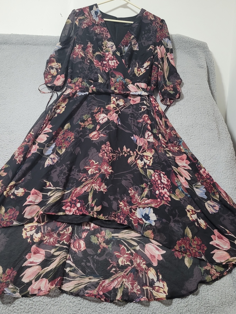 Lane Bryant Floral High Low Dress With Semi Sheer Adjustable Sleeves Size 18